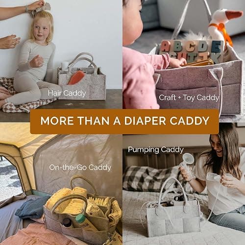 Parker Baby Co. Felt Diaper Caddy Organizer - Regular, Gray | Portable nursery storage bin for diapers, wipes, bottles & baby essentials for home/car. Soft felt, foldable design 13x9x7" thumbnail 7