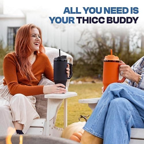 Thicc Buddy - 40 oz Stainless Steel Vacuum Insulated Tumbler with Lid and Straw for Water - Travel Mug Cupholder Friendly - Gifts for Women Men Him Her (Pebble) thumbnail 9