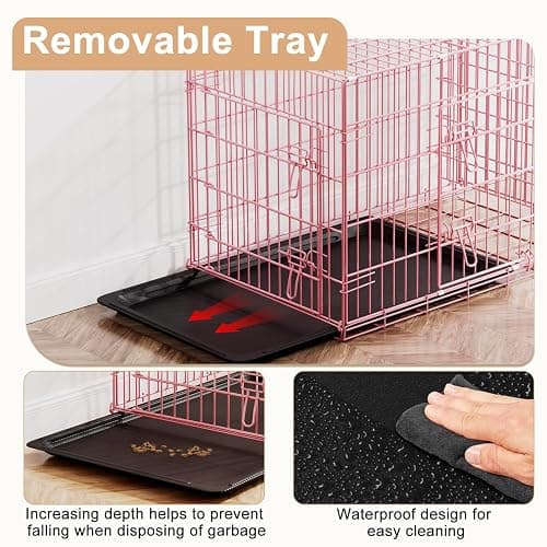 FDW Dog Crate 36inch Dog Cage Foldable Metal Kennel with Leakproof Tray Foldable Design Indoor Outdoor Use for Medium Dogs,Pink thumbnail 4
