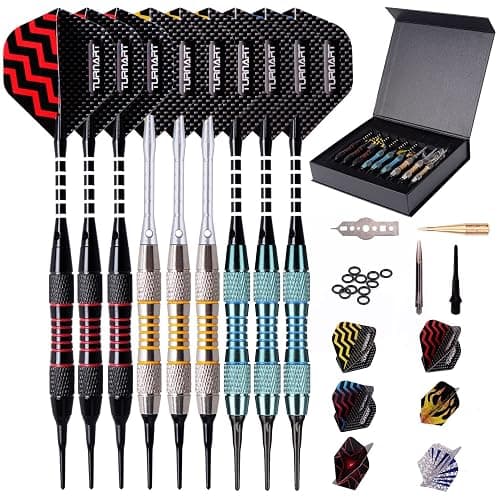 Turnart Darts Plastic Tip - Professional Soft Tip Darts Set for Electronic Dartboard 9 Pcs 18 Grams with 50 Extra Tips 9 Shafts 27 Flights Tool Kit Flight Protectors and Gift Darts Case thumbnail 2
