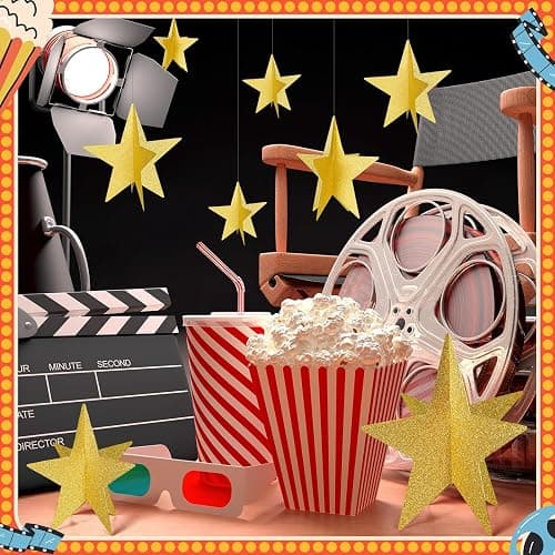 Sinload 45 Pcs 3D Glitter Star Decorations Graduation Gold Centerpiece 3 Sizes Standing Hanging Back to School Work Star Decor for End of Year School Centerpiece Starry Movie Themed Night Party Decor thumbnail 6
