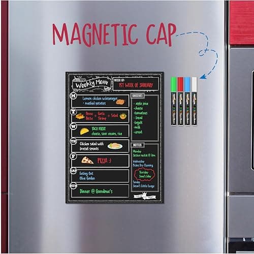 Chalky Crown - Meal Planner Board - Magnetic Dry Erase Menu Board for Fridge Includes 4 Liquid Chalk Markers - Weekly Meal Planner - Blackboard, Grocery List for Kitchen Refrigerator - Black thumbnail 3
