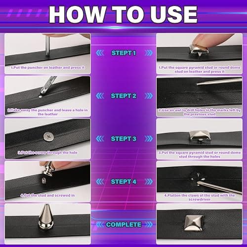 Jollidecor 455 PCS Punk Studs for Clothing, 10 Size Metal Spikes and Studs Leather Rivets for Craft, Square Pyramid Studs Round Dome Rivets DIY Punk Style Decoration for Clothes Shoes Belts Dog Collar thumbnail 5