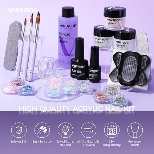 VANSISOS Acrylic Nail Kit for Beginners:Nails Kit Acrylic Set with 3PC Acrylic Powder 75ml Acrylic Liquid Set with Glitter Powder Top Coat Nail Tools Perfect Acrylic Nail Kit for DIY Nail Art at Home thumbnail 2