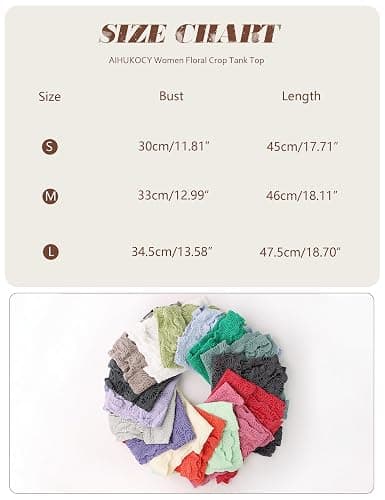 AIHUKOCY Women Square Neck Wide Strap Floral Crop Tank Top Sleeveless Lettuce Trim Solid Slim Cropped Cami Vest Tops thumbnail 5