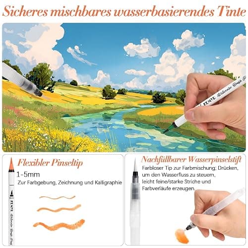 KEMYR Watercolour Pens Set with Brush Tips – 72 Rich Vivid Colours,3 Blender Pens for Smooth Blending, Watercolour Brush Pens Professional Art Supplies for Drawing, Coloring Books, Calligraphy thumbnail 2