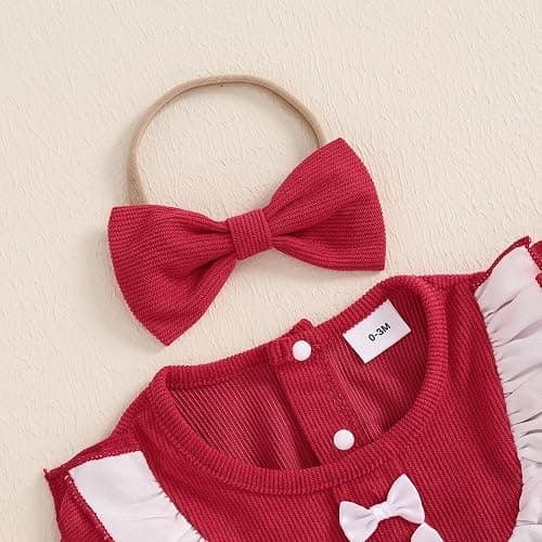 Madjtlqy Newborn Baby Girl Clothes Romper Dress Ruffles Long Sleeve Fall Winter Outfit with Headband thumbnail 4