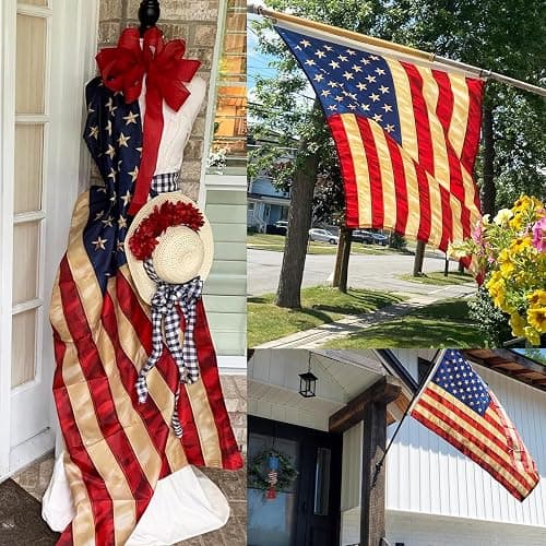 Vintage American Flag 3x5 ft Tea Stained American Flags Heavy Duty Old Antiqued USA Flag for Outside with 2 Brass Grommet for Room Wall Decoration thumbnail 4