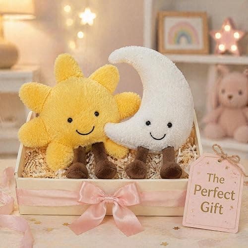 Malvjun Sun and Moon Plush Toy | 12'' Soft Smiling Stuffed Plushie Toys, Cute Decorative Throw Pillows for Kids Bedroom, Children's Birthday Holiday Gift Set thumbnail 2