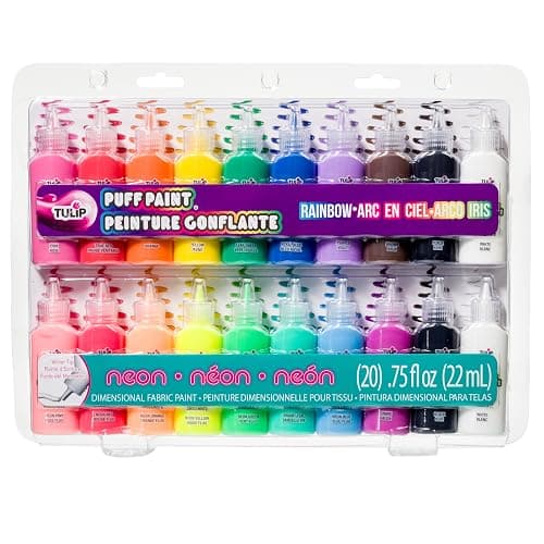 Tulip Puff Paint 20-Color Party Pack, Multi-Surface, Premium Quality, Nontoxic & Waterproof Craft Paint, Permanent on Fabric, Rainbow - Image 1