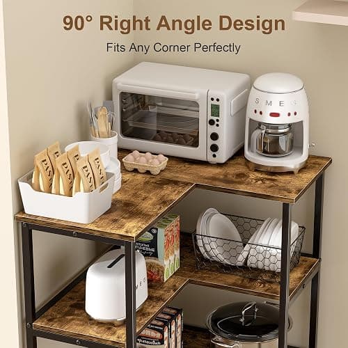 VECELO Corner Cabinet Table with 3 Tier Open Shelf, Multipurpose Display Organizer Storage Stand for Small Space Home Office Kitchen, Brown thumbnail 4