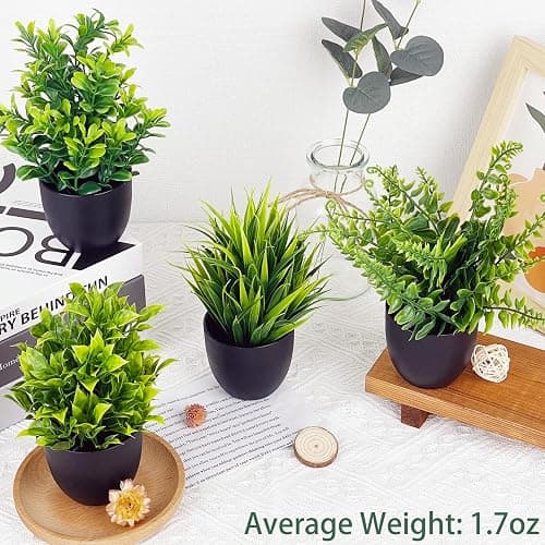 DCECDWD Set of 4 Fake Plants 7” Small Potted Plants Artificial Plants Indoor Mini Greenery Plants for Indoor Decor Home Shelf Office Decor, Compact Black Pot thumbnail 2
