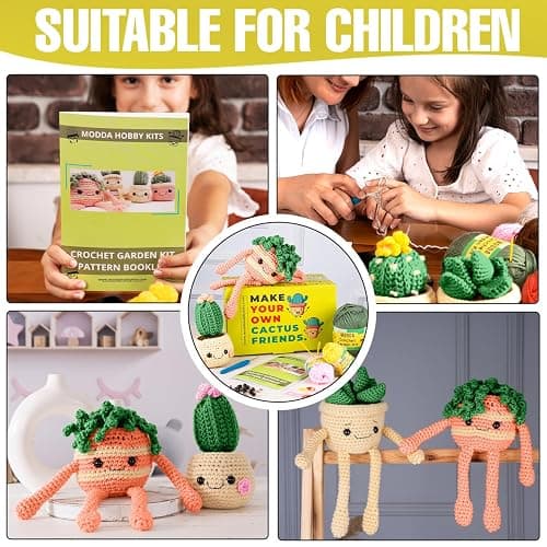 MODDA Crochet Kit for Beginners - Beginner Crochet Starter Kit with Easy-to-Follow Video Tutorials, Learn to Crochet Kits for Adults and Kids, DIY Knitting Supplies, Cactus Kit, 4 Pack Plants Family thumbnail 2