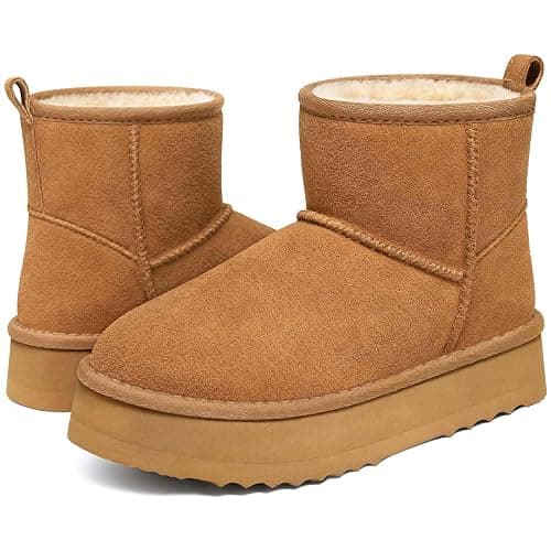 Litfun Suede Platform Mini Boots for Women Genuine Leather Fuzzy Ankle Winter Snow Boots with Fur Lined - Image 1