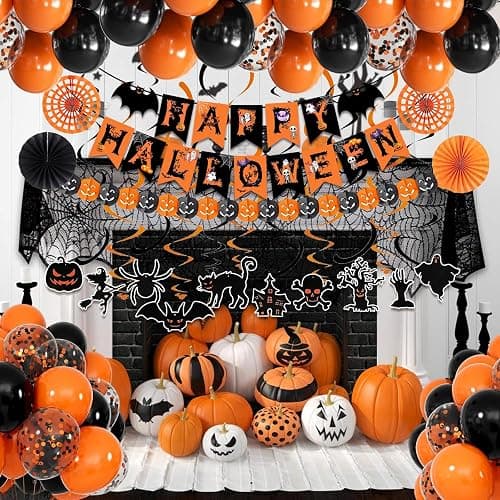 Happy Halloween Trick or Treat Banner Paper Fan Balloons & Swirl Streamers Goul Bat Cat Bird Ghost Pumpkin Lantern for Party Decorations thumbnail 5