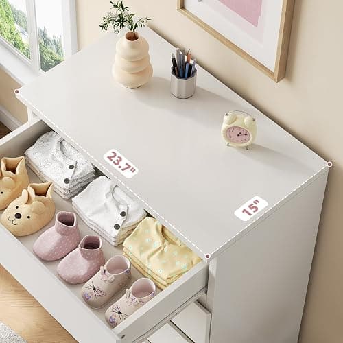Jocoevol Modern White 5 Drawer Dresser for Bedroom, 15" D x 23.7" W x 40.4" H in Simply Chest of Drawers, Wood Storage Dresser with Deep Drawers for Living Room Hallway Entryway, White thumbnail 3