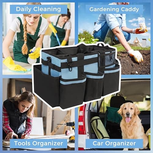 SCAVATA Wearable Cleaning Caddy, Cleaning Caddy Supplies Organizer with Handle & Shoulder Straps for Housekeepers, Under Sink & Car Cleaning Tool Organizers Bag with 4 Foldable Divider (Blue) thumbnail 7