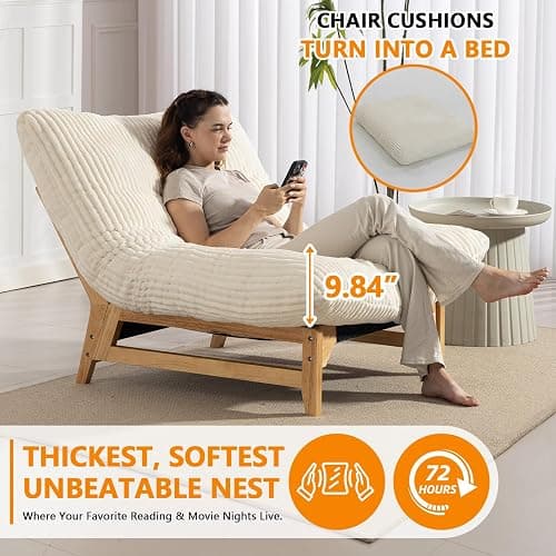 Oversized Comfy Reading Nook Chair with Frame for Adults (White) | Cloud Lounge Accent Chair for Bedroom Living Room|Giant|Corduroy|44 Inch thumbnail 4