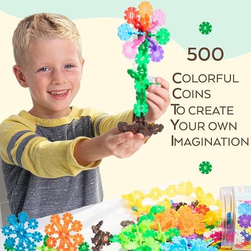 TOYLI Smart Coins 500 Pieces Interlocking Discs Set, Kids STEM Toys, Kindergarten Classroom Must Haves thumbnail 3