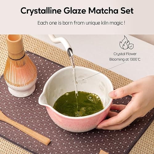 Veraelle Matcha Whisk Set, Handcrafted Crystalline Glaze Matcha Set, 8 Pcs Matcha Kit Includes Matcha Bowl, Whisk with Holder, Bamboo Scoop & Spoon, Sifter and Tea Towel, Ceremonial Matcha Tea Set thumbnail 5