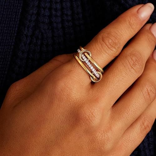 JINEAR Gold Stackable Rings for Women Non Tarnish 14K Gold Plated Interlocked Ring Gold Silver Mixed Metal Statement Rings Dainty Cubic Zirconia Band Thumb Ring Jewelry Gift for Women thumbnail 3
