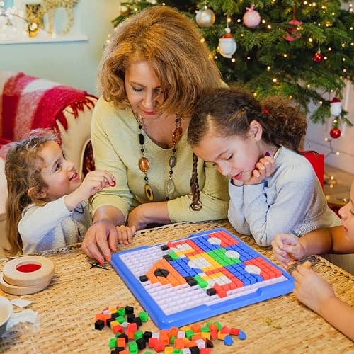 ZOZOPLAY Large Cube Mosaic Puzzle, 490-Piece STEM Learning Building Blocks | 490 ABS cubes, storage case, grid board, 12 pattern prompts for ages 3+; supports color, shape, fine-motor, and STEM learning thumbnail 3