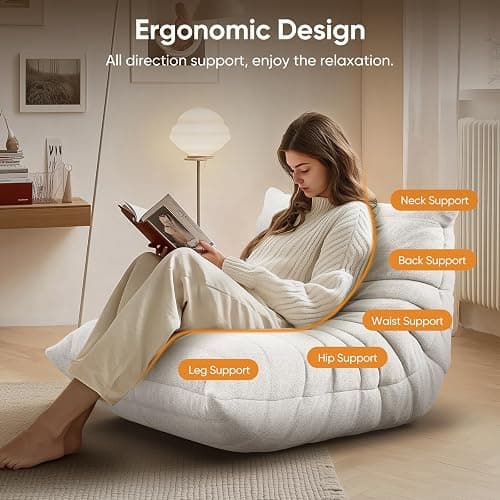 Bean Bag Chair for Adults, Fireside Togo Chair, BeanBag Chairs for Teens with High-Resilience Memory Foam, Non-Slip Base Compressed Floor Lounge Sofa for Living Room, Bedroom, White thumbnail 4
