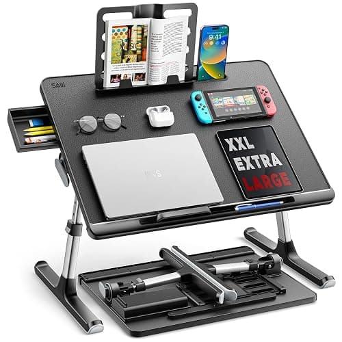 Laptop Bed Tray Desk, SAIJI X-Large Adjustable Laptop Table, Foldable Laptop Desk with Storage Drawer and Bookstand for Eating, Working, Writing, Gaming, Drawing (Black) - Image 1