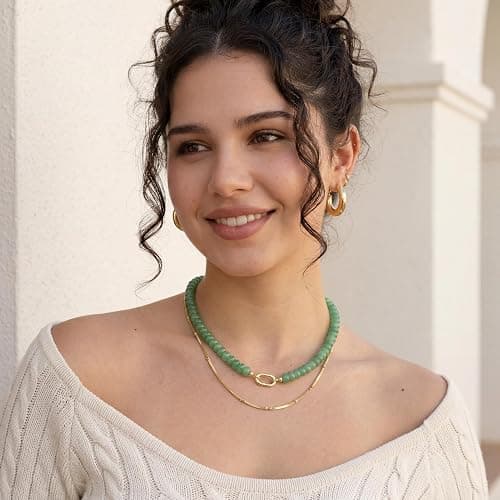 ROISE LADY Beaded Natural Stone Necklaces for Women Choker Gemstone Bead Summer Beach Jewelry Necklace thumbnail 3
