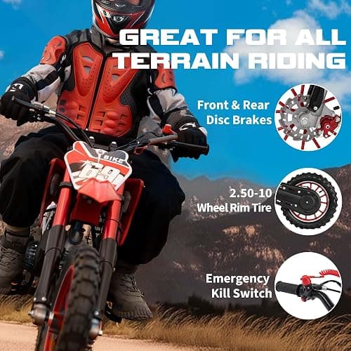 Kids Dirt Bike 49CC 2-Stroke Gas Powered Off Road Dirt Bike, Tire Shock Absorber Spring Soft Seat Cushion with Front and Rear Disc Brake Max Speed 28 MPH thumbnail 3
