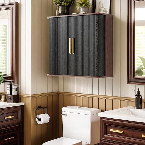 Furnaza Laundry Room Wall Cabinet with Fluted Sliding Door, 29.5" W Bathroom Medicine Cabinet with Adjustable Shelf, Wall Mounted Storage Cabinet for Living Room Kitchen, 11.7" D x 29.5" W x 27.68" H thumbnail 9