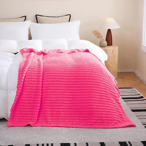 Linecooo Hot Pink Fleece Throw Blanket 50”×60” for Couch Sofa Livingroom | Super Soft Cozy Plush Microfiber Flannel Bed Blanket Striped Design Lightweight Home Decor Gifts for Adults Mom Women thumbnail 3