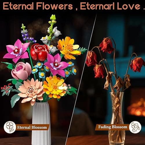 Anvure Flowers Bouquet Building Set, 887 Pcs with Flower Artificial Roses for Home Office Decoration, Gift for Mother's Day, Valentine's Day and Kids 6+/Adults Birthday thumbnail 3