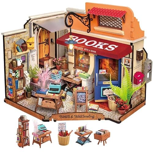 Rolife DIY Miniature House Kit 1:20 Scale Bookstore, Build Mini House Building Kit with LED Lights Craft Kits for Aduls Gifts for Him Her - Image 1