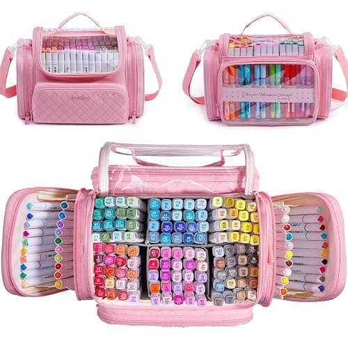 APOFFICE Marker Organizer Case Bag for 200-300 Markers – Large Art Supply Storage Bag with Detachable Dividers, Travel Marker Holder for Alcohol Markers, Brush Pens, Colored Pencils & Craft Supplies - Image 1