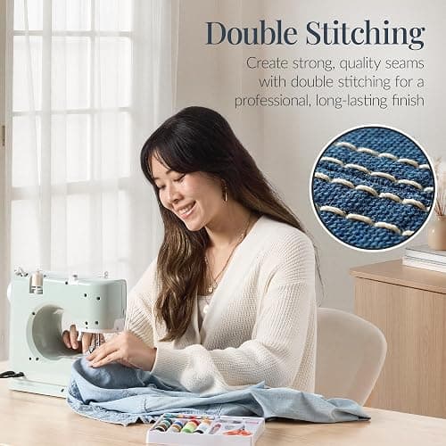 Best Choice Products Sewing Machine for Beginners, 55-Piece Kit, w/ 16 Built-in Stitch Patterns, Double Stitching, Foot Pedal, Storage Drawer, 6V - Sage/Gold thumbnail 4