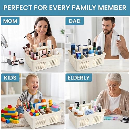 KMV Dorm Room Portable Shower Caddy with Adjustable Compartments - Ventilated Drainage Design with Handles, Perfect Toiletries Organizer for College Dorms-beige thumbnail 7