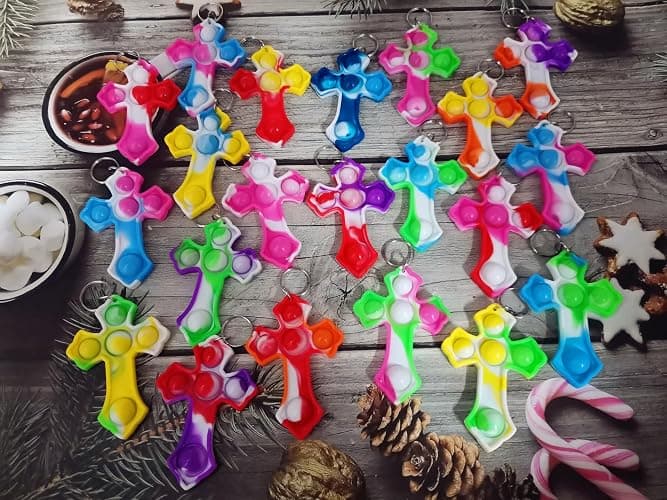 30 Packs Mini Backpack Pop Fidget Bubble Toys, Bulk Religion Cross Classroom Students Prizes Birthday Party Favors Gifts thumbnail 3