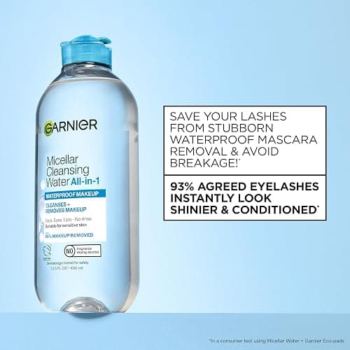 Garnier SkinActive Micellar Water For Waterproof Makeup, Facial Cleanser & Makeup Remover, 13.5 Fl Oz (400mL), 1 Count (Packaging May Vary) thumbnail 4