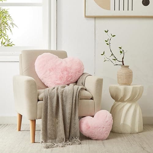 YRXRUS Heart Pillows, Love Heart Shaped Pillow, Small Cute Pink Heart Pillows for Gifts, Faux Rabbit Throw Pillows for Her, Kids, Girls Home Decoration, 10X11 Inch thumbnail 2