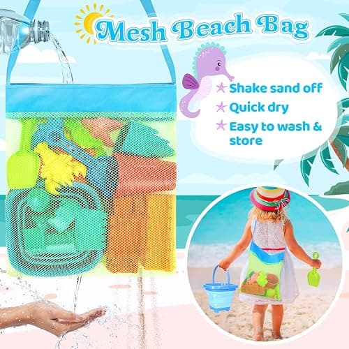 Collapsible Beach Toys for Kids Toddlers, Collapsible Sand Bucket and Shovels Set with Mesh Bag,Travel Sand Castle Building Kit, Sandbox Toys, Foldable Beach Essentials for Toddlers Kids Age 3-10 ﻿ thumbnail 3