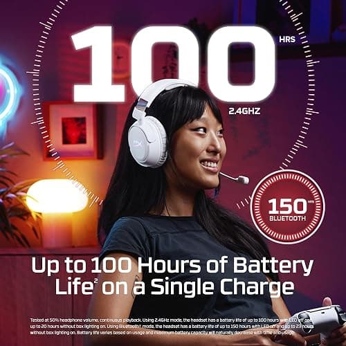 HyperX Cloud Flight 2 – Wireless Gaming Headset, Customizable RGB Lighting with Removable Earcup Plates, up to 100 Hours of Battery Life, 2.4GHz & Bluetooth, Multi-Platform Compatibility - White thumbnail 2