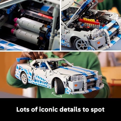 LEGO Technic 2 Fast 2 Furious Nissan Skyline GT-R (R34) Car - DIY Kit and Building Set for Adults - Collectible Model Street Racer with Drift Function - Gift for Car Enthusiasts and Movie Fans - 42210 thumbnail 6