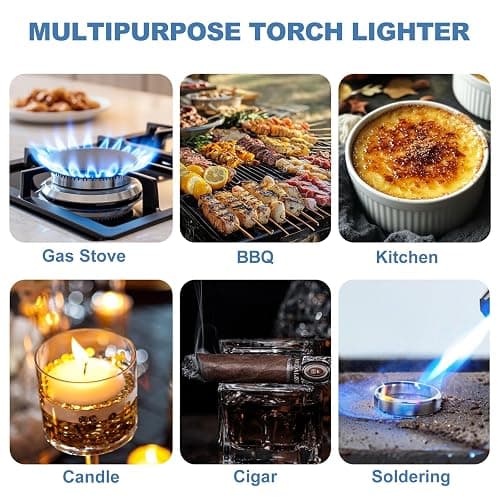 ZQMW Torch Lighter, Butane Lighter, Windproof Adjustable Big Jet Flame Butane Torch, Refillable Gas Long Torch Lighter with Safety Lock for Candle Grill Camping BBQ Kitchen Soldering, Gas Not Included thumbnail 6