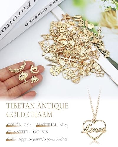 YETOOME 100 Pcs Wholesale Bulk Lots Jewelry Making Charms, Mixed Golden KC Gold Alloy Charms Pendants for Necklace Bracelet Jewelry Making and Crafting supplies thumbnail 4