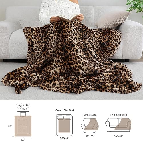 KOKGYM Brown Leopard Print Throw Blanket, Soft Warm Plush Flannel Blanket for Couch Bed Travel, Trendy Animal Print Room Decor, Cozy Fluffy All-Season Blankets for Home Decoration, 50" x 60" thumbnail 2