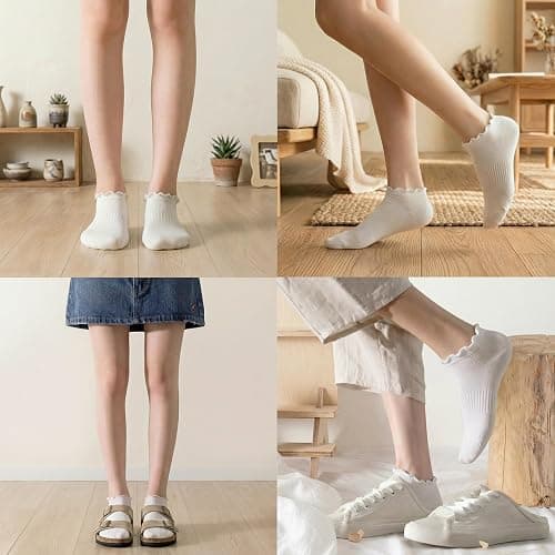 EUFANCE 6 Pairs No Show Socks for Women Ruffle Socks Low Cut Socks Cute Ankle Frilly Short Cotton Socks thumbnail 7