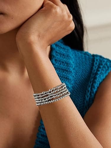 Badu Silver Beaded Bracelets for Women no tarnish Silver plated Stackable Bead Ball Bracelet Stretchable Elastic Hypoallergenic Trendy thumbnail 4