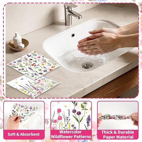 100Pcs Wildflower Napkins, Disposable Spring Floral Party Napkins, 2-Ply Guest Dinner Hand Napkin with Butterfly Flower for Spring Wedding Birthday Tea Bridal Dinner Parties & Home Use thumbnail 4