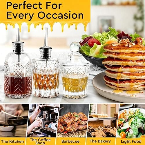 INFTYLE Syrup Bottle Set of 3 - Syrup Dispenser with Leak-Proof Lids Pour Spout Ideal for Coffee Syrups,Honey,Condiments,Olive Oil thumbnail 6